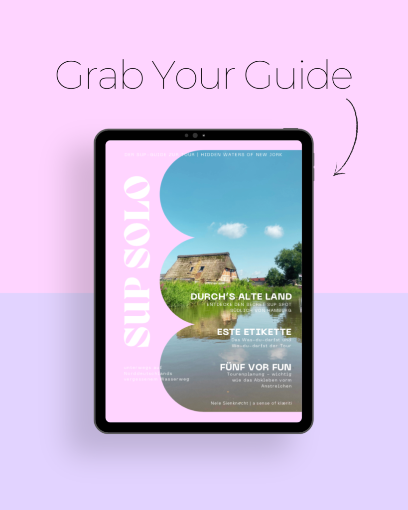 ipad mockup that shows featuring the digital SUP tour guide SUP SOLO Altes Land