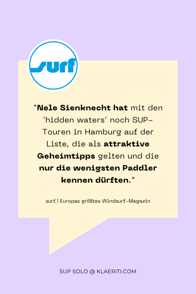 travel quote saying Nele Sienknecht's SUP tour South of Hamburg is a hidden gem only few paddlers know about